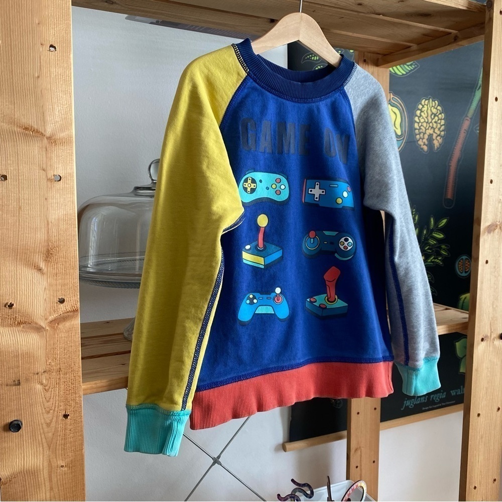 Hanna Andersson Blue Yellow Gray Colorblock Gamer Controls Crewneck Sweatshirt 6 - Picture 4 of 12
